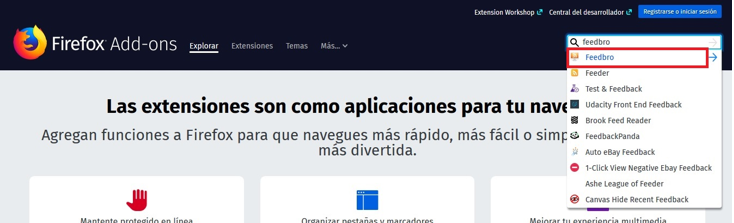 buscar feedbro en addons de mozilla